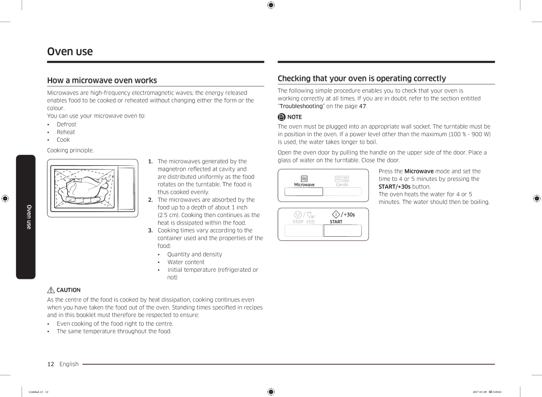 Samsung MC28M6055CK/BA manual Oven use, How a microwave oven works, Checking that your oven is operating correctly 