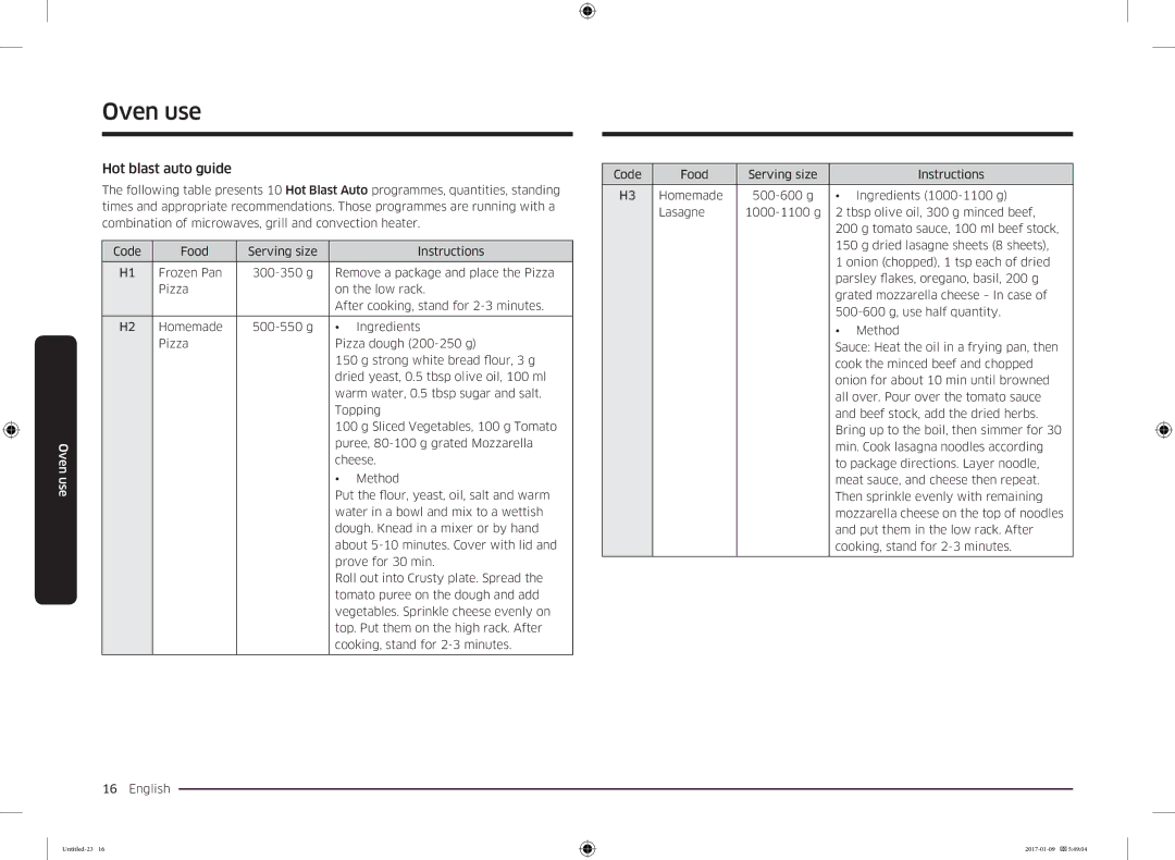 Samsung MC28M6055CK/BA manual Hot blast auto guide 