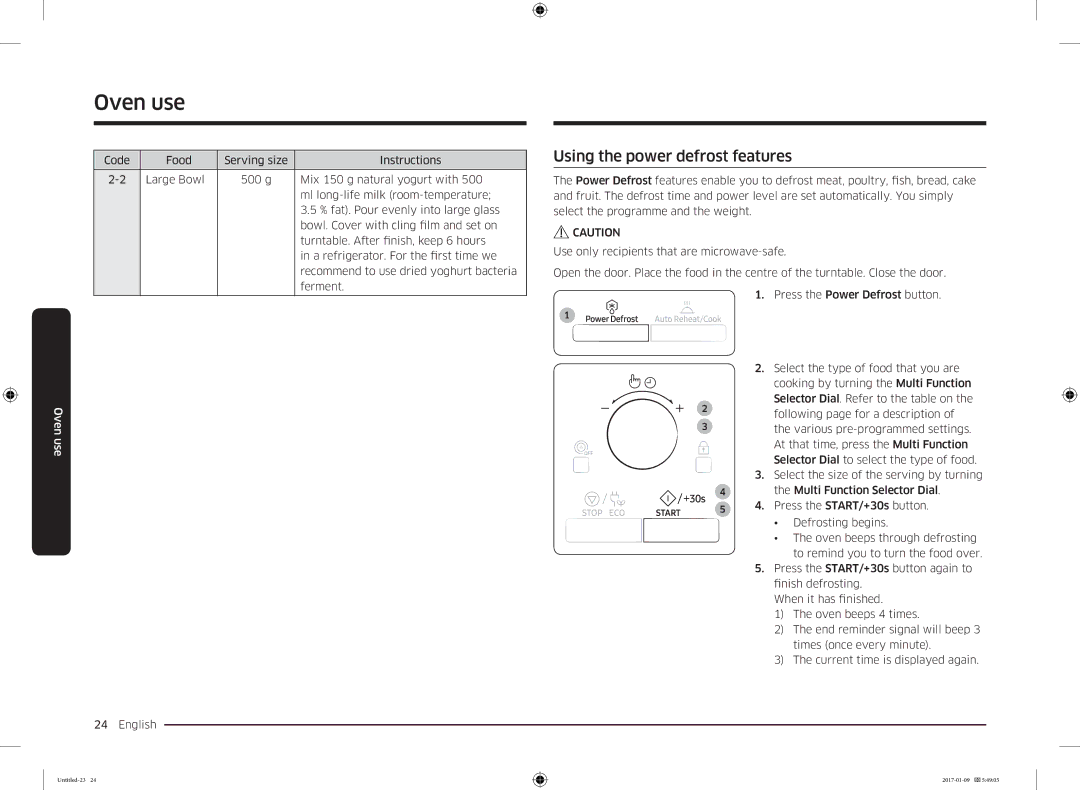 Samsung MC28M6055CK/BA manual Using the power defrost features 