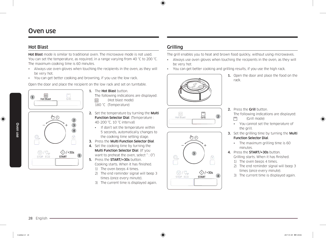 Samsung MC28M6055CK/BA manual Hot Blast, Grilling 