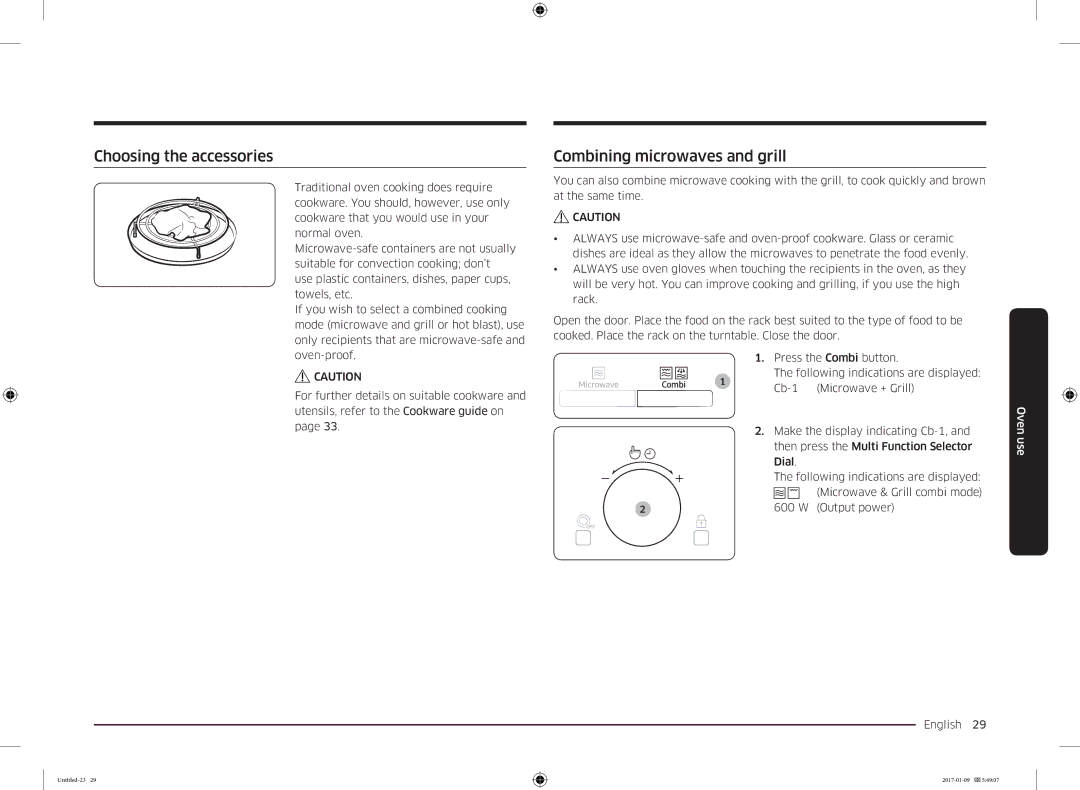 Samsung MC28M6055CK/BA manual Choosing the accessories, Combining microwaves and grill 