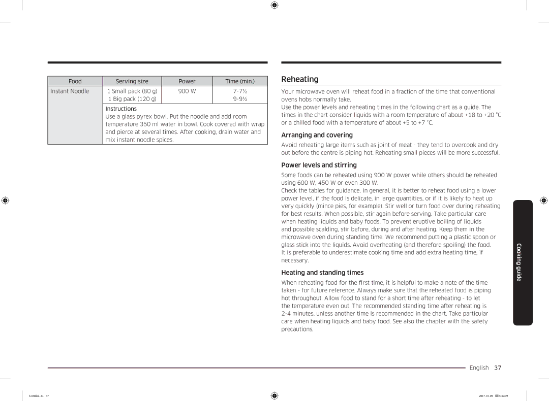 Samsung MC28M6055CK/BA manual Reheating, Arranging and covering, Power levels and stirring, Heating and standing times 