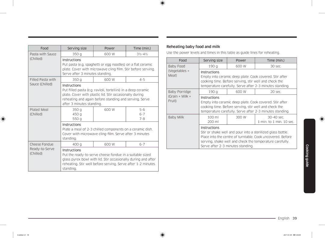 Samsung MC28M6055CK/BA manual Reheating baby food and milk 