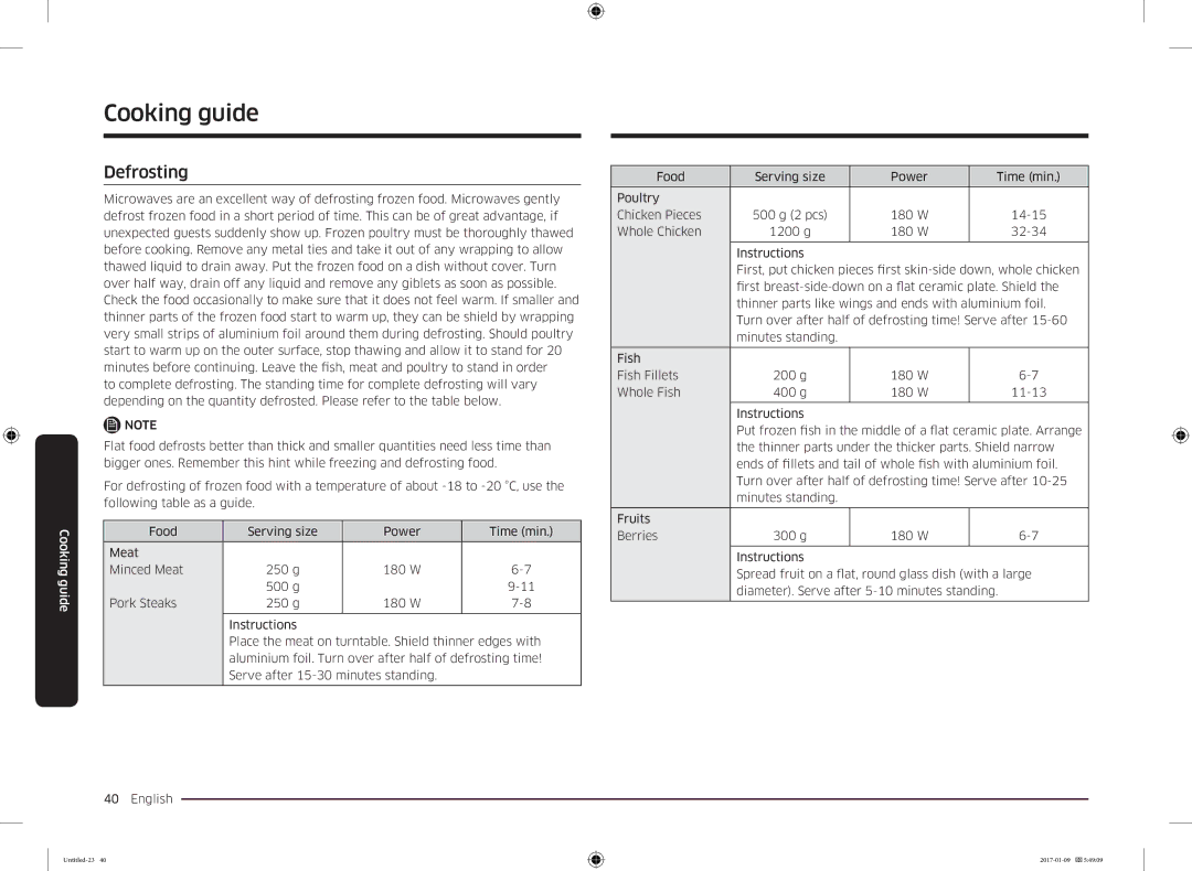 Samsung MC28M6055CK/BA manual Defrosting 