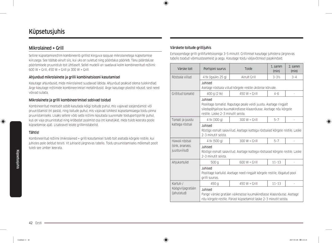 Samsung MC28M6055CK/BA manual Mikrolained + Grill, Ahjunõud mikrolainete ja grilli kombinatsiooni kasutamisel 