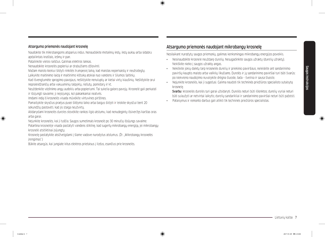 Samsung MC28M6055CK/BA manual Atsargumo priemonės naudojant mikrobangų krosnelę, Atsargumo priemonės naudojant krosnelę 