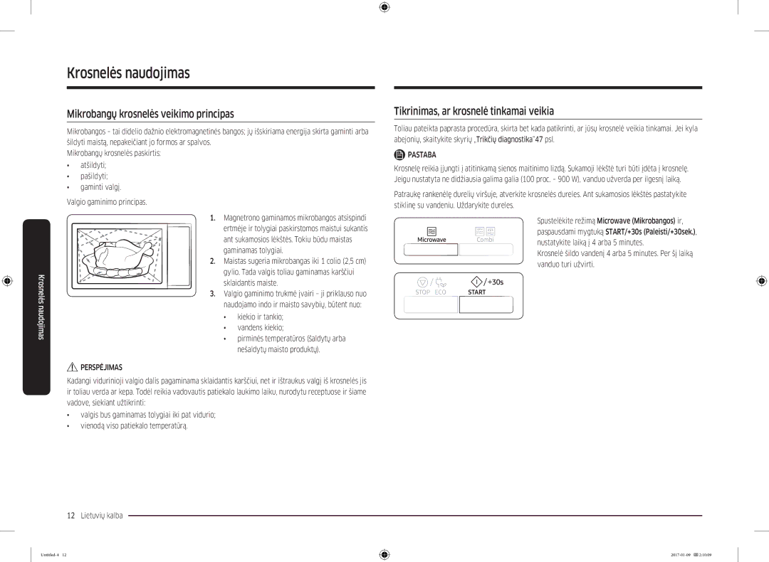 Samsung MC28M6055CK/BA manual Krosnelės naudojimas, Mikrobangų krosnelės veikimo principas, Kiekio ir tankio Vandens kiekio 