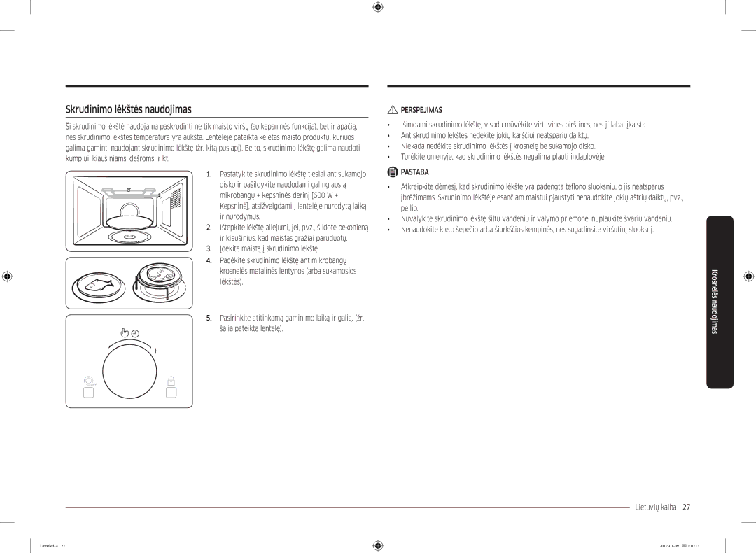 Samsung MC28M6055CK/BA manual Skrudinimo lėkštės naudojimas 