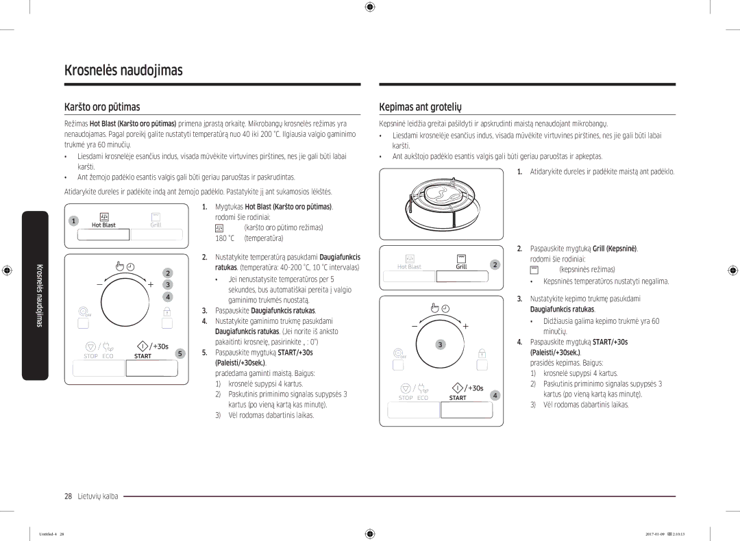 Samsung MC28M6055CK/BA manual Karšto oro pūtimas, Kepimas ant grotelių 