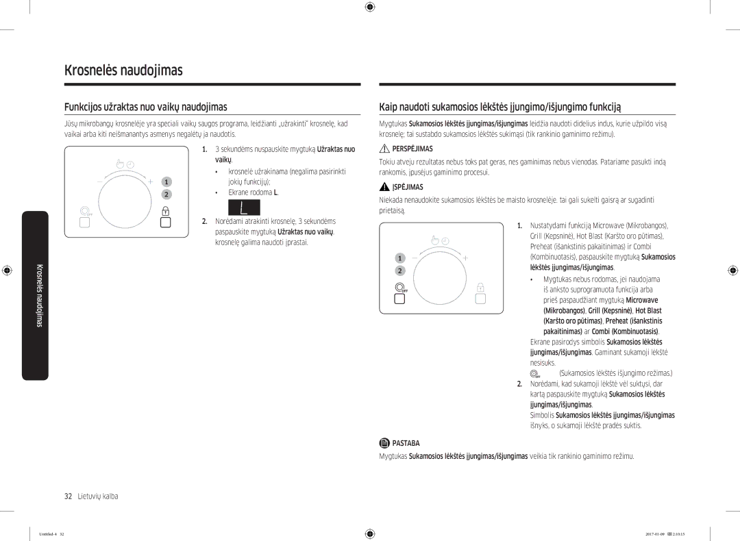 Samsung MC28M6055CK/BA manual Funkcijos užraktas nuo vaikų naudojimas 