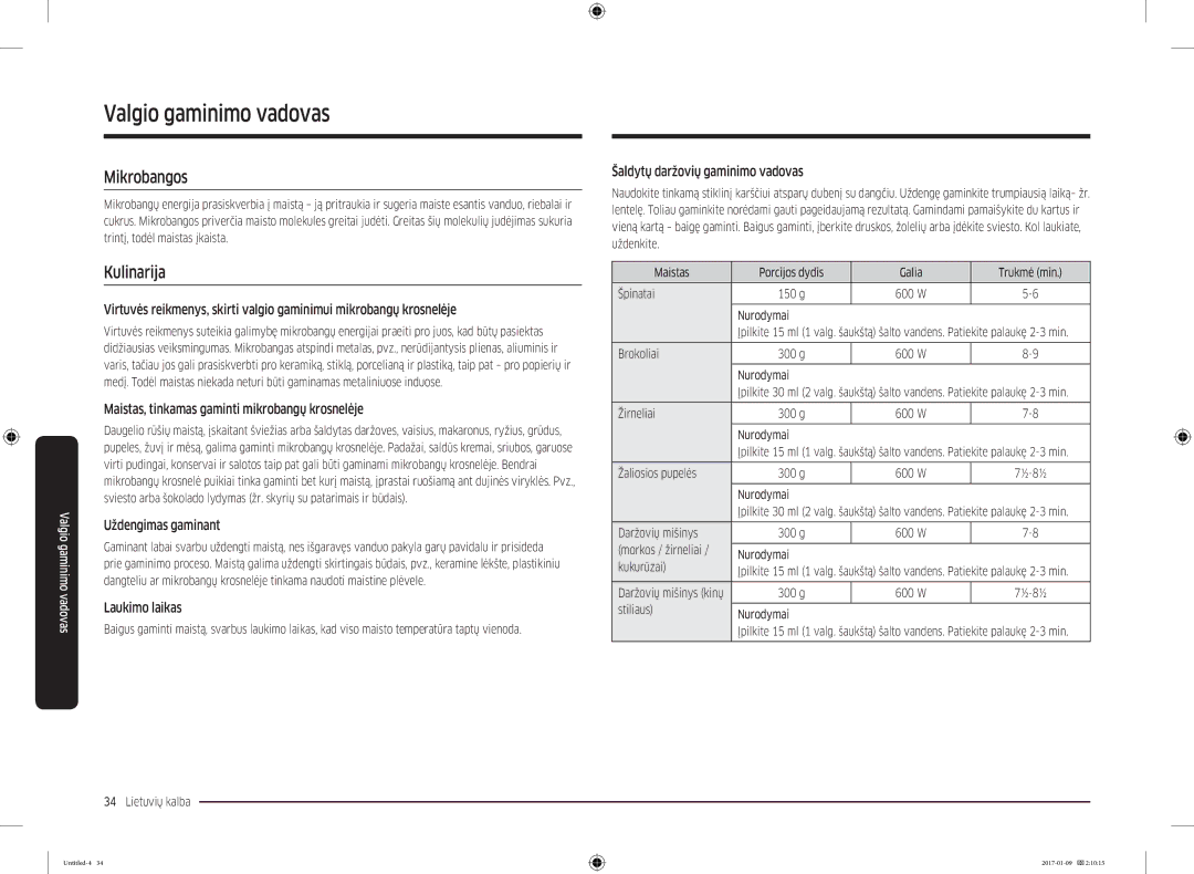 Samsung MC28M6055CK/BA manual Valgio gaminimo vadovas, Mikrobangos, Kulinarija 