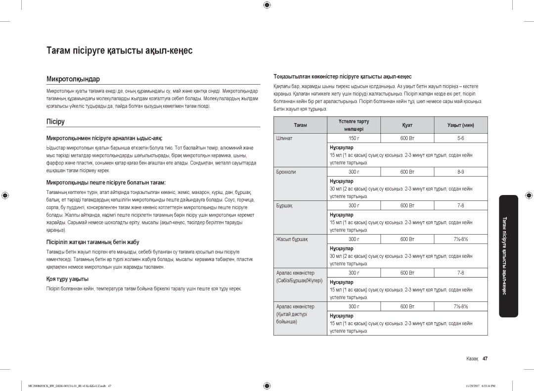 Samsung MC28M6055CK/BW manual Тағам пісіруге қатысты ақыл-кеңес, Микротолқындар, Пісіру 