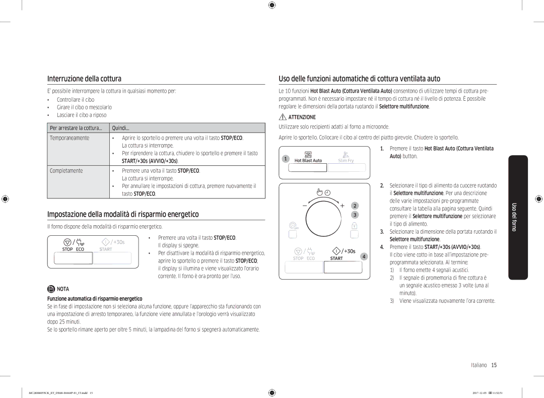 Samsung MC28M6055CK/ET manual Interruzione della cottura, Impostazione della modalità di risparmio energetico, Quindi 