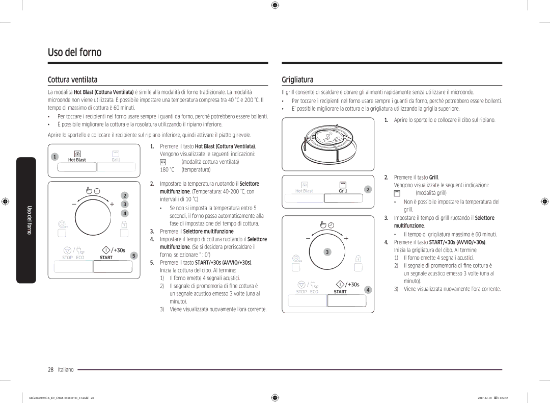 Samsung MC28M6055CK/ET manual Cottura ventilata, Grigliatura 