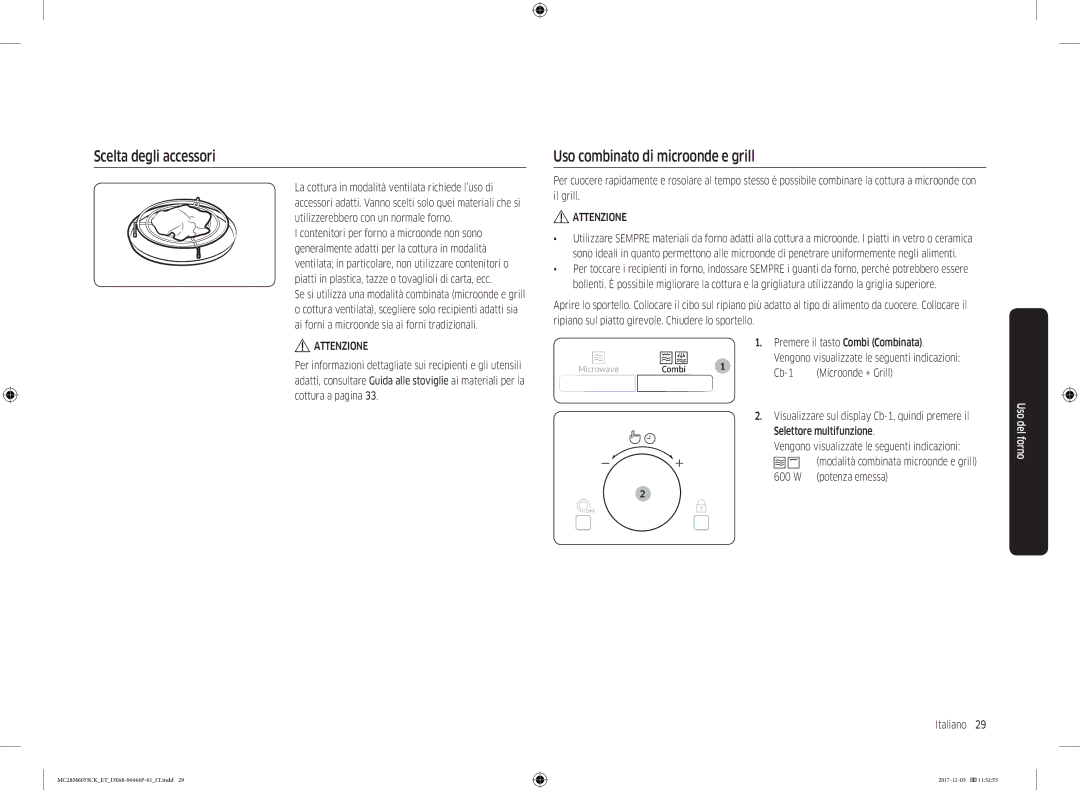 Samsung MC28M6055CK/ET manual Scelta degli accessori, Uso combinato di microonde e grill 