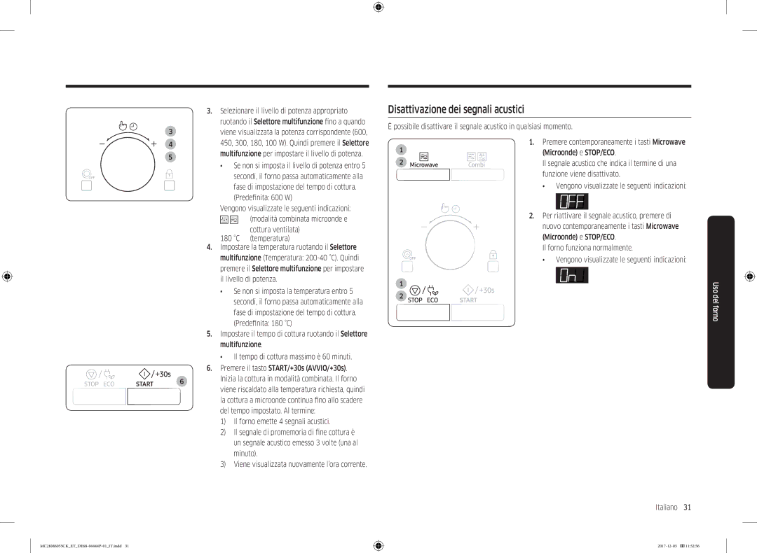 Samsung MC28M6055CK/ET manual Disattivazione dei segnali acustici, Predefinita 600 W, Cottura ventilata Temperatura 