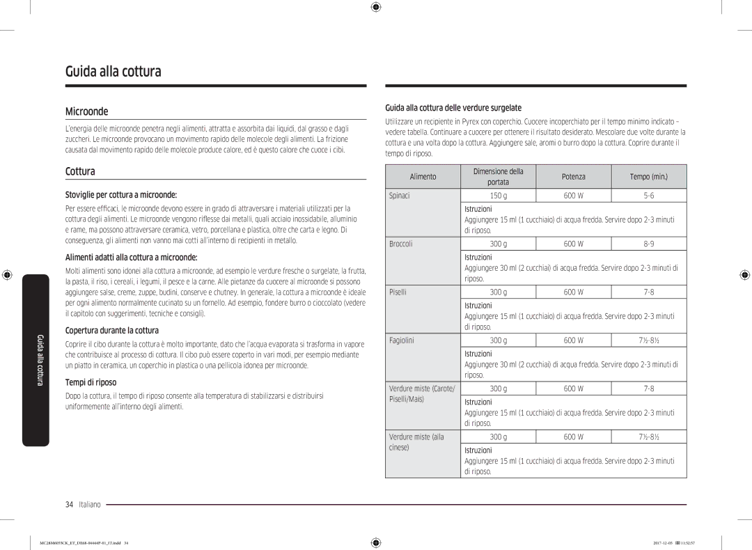 Samsung MC28M6055CK/ET manual Guida alla cottura, Microonde, Cottura 