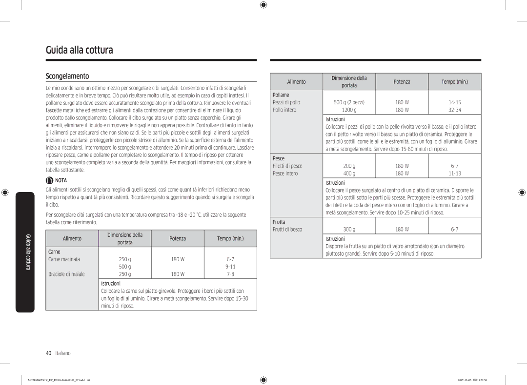 Samsung MC28M6055CK/ET manual Scongelamento 