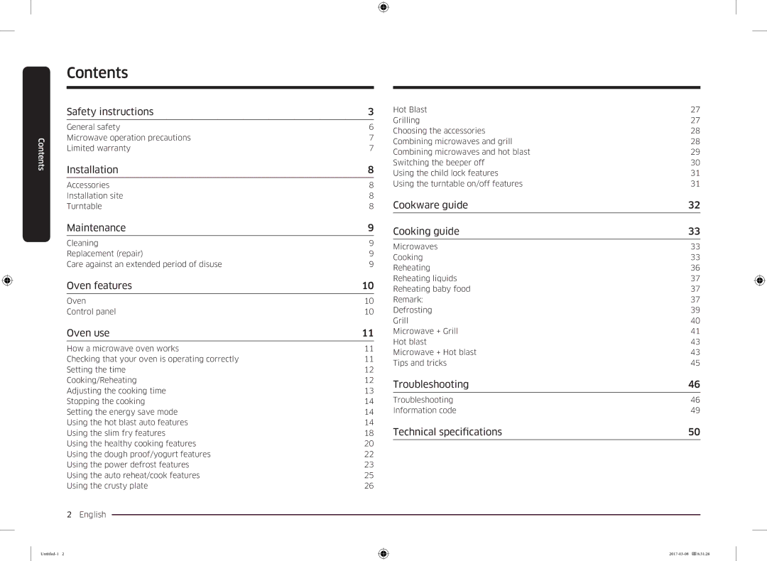 Samsung MC28M6055CK/LI manual Contents 