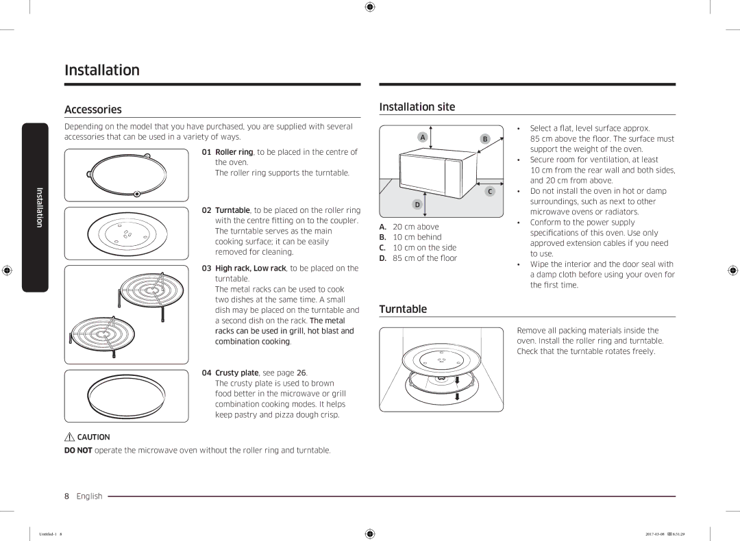 Samsung MC28M6055CK/LI manual Accessories, Installation site, Turntable 