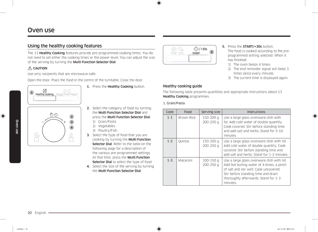 Samsung MC28M6055CK/LI manual Using the healthy cooking features, Healthy cooking guide 