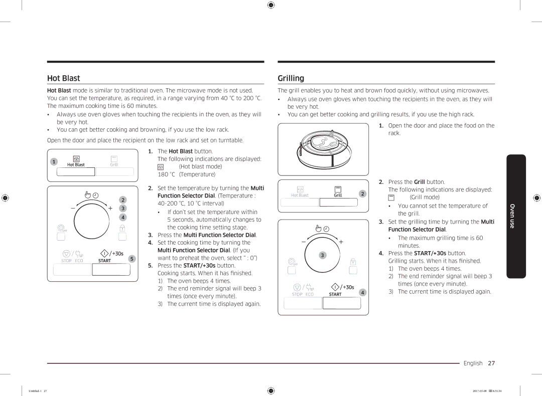 Samsung MC28M6055CK/LI manual Hot Blast, Grilling 