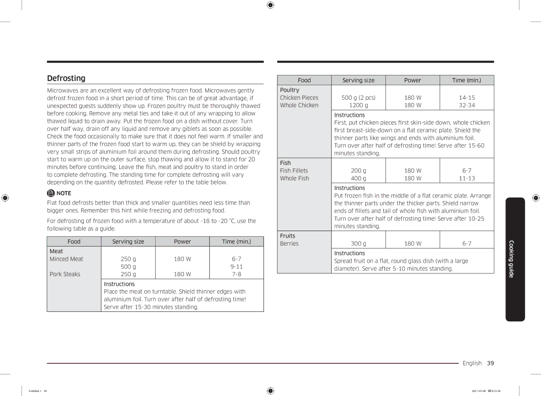 Samsung MC28M6055CK/LI manual Defrosting 