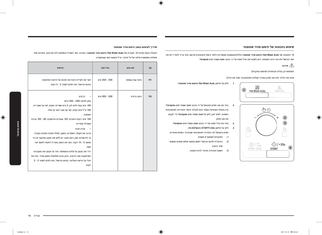 Samsung MC28M6055CK/LI manual יטמוטוא ריהמ םומיח לש תונוכתב שומיש, תוארוה הנמ לדוג ןוזמ גוס דוק 