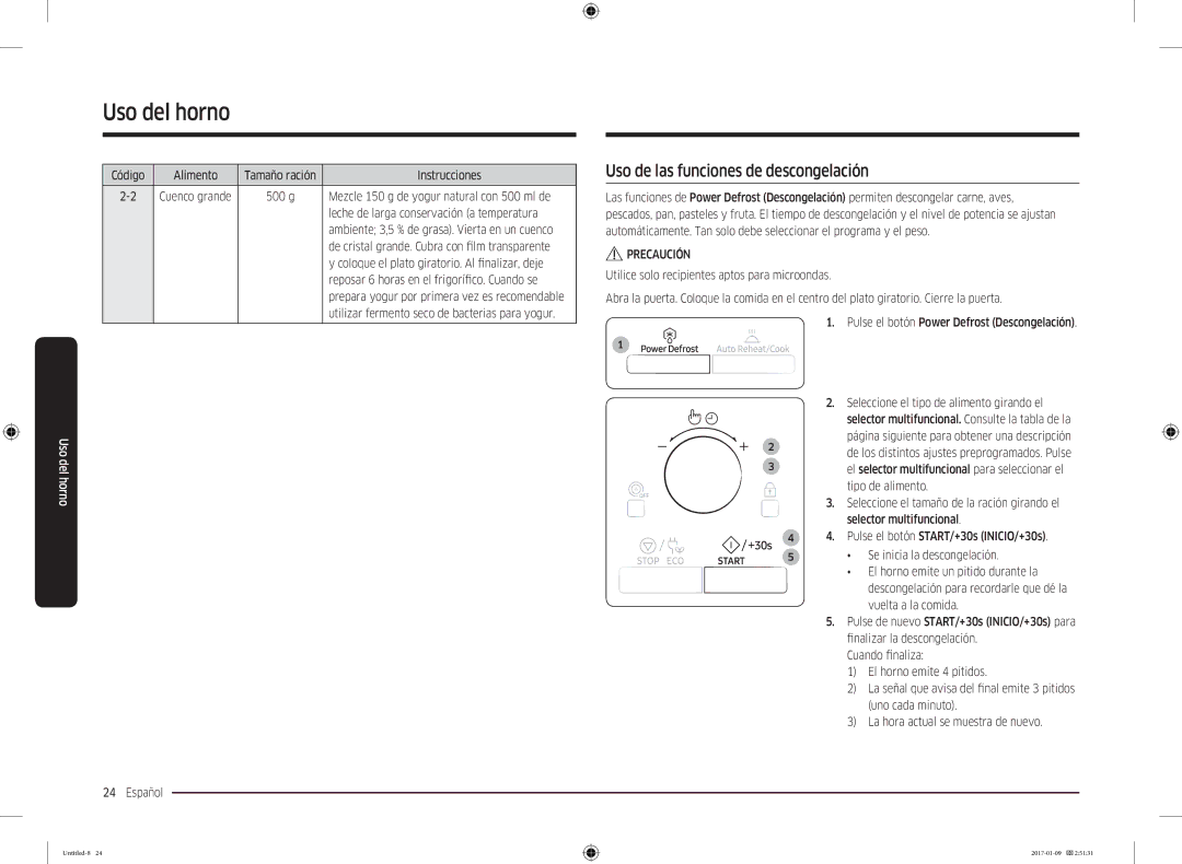 Samsung MC28M6055CS/EC manual Uso de las funciones de descongelación 