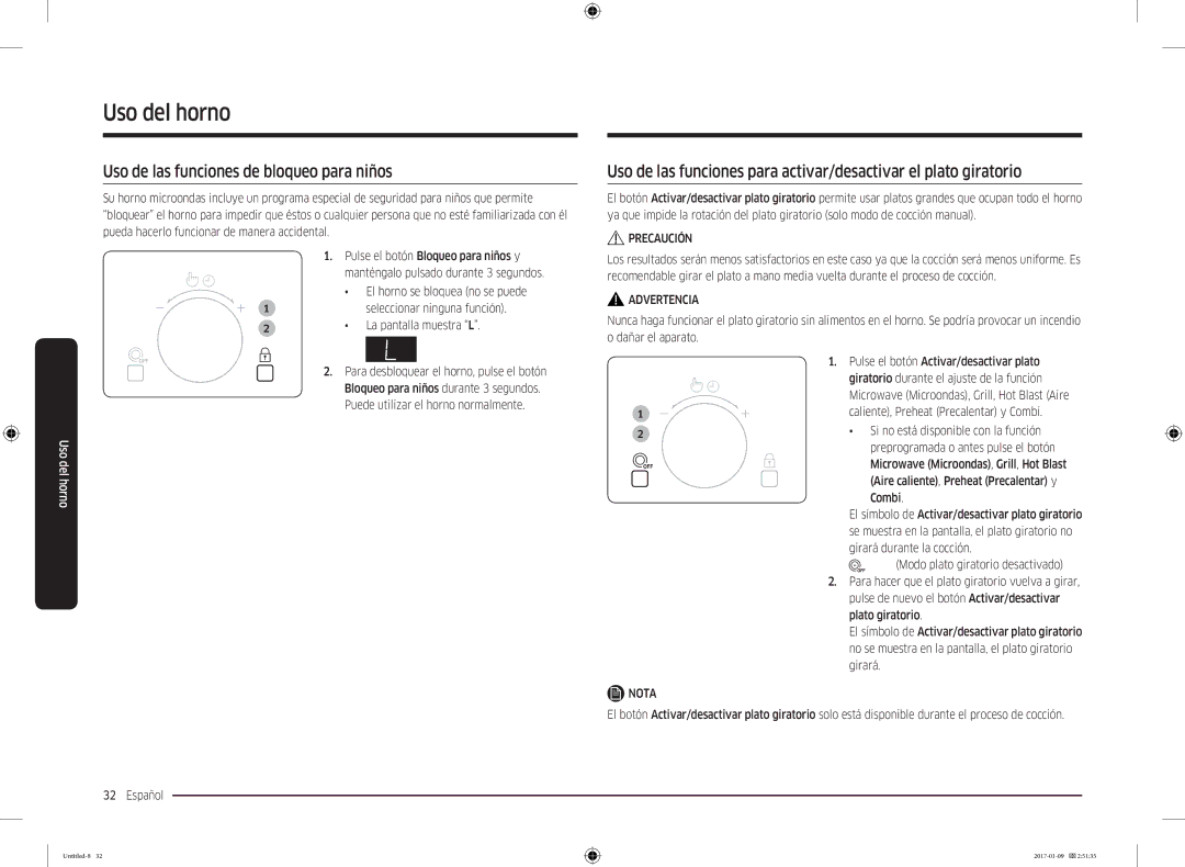 Samsung MC28M6055CS/EC manual Uso de las funciones de bloqueo para niños, La pantalla muestra L 