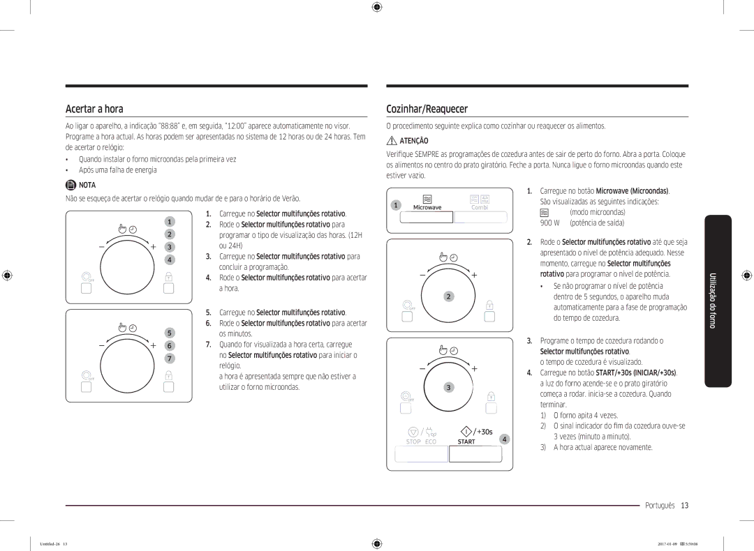 Samsung MC28M6055CS/EC manual Acertar a hora, Cozinhar/Reaquecer 