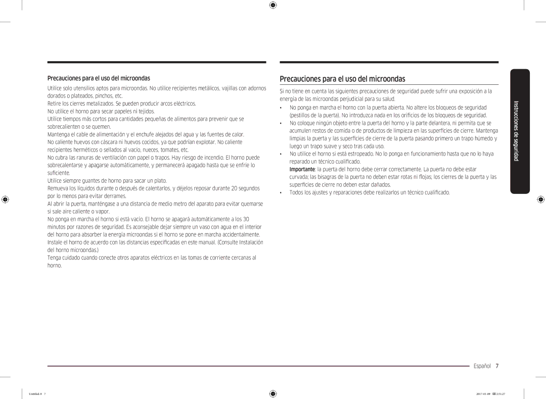 Samsung MC28M6055CS/EC manual Precauciones para el uso del microondas 