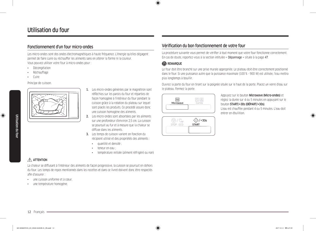 Samsung MC28M6055CW/EF, MC28M6055CS/EF, MC28M6035CK/EF manual Utilisation du four, Fonctionnement dun four micro-ondes 