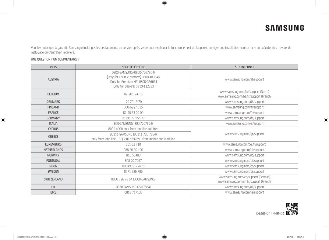 Samsung MC28M6055CW/EF, MC28M6055CS/EF, MC28M6035CK/EF, MC28M6055CK/EF, MC28M6035CS/EF manual DE68-04444R-01 