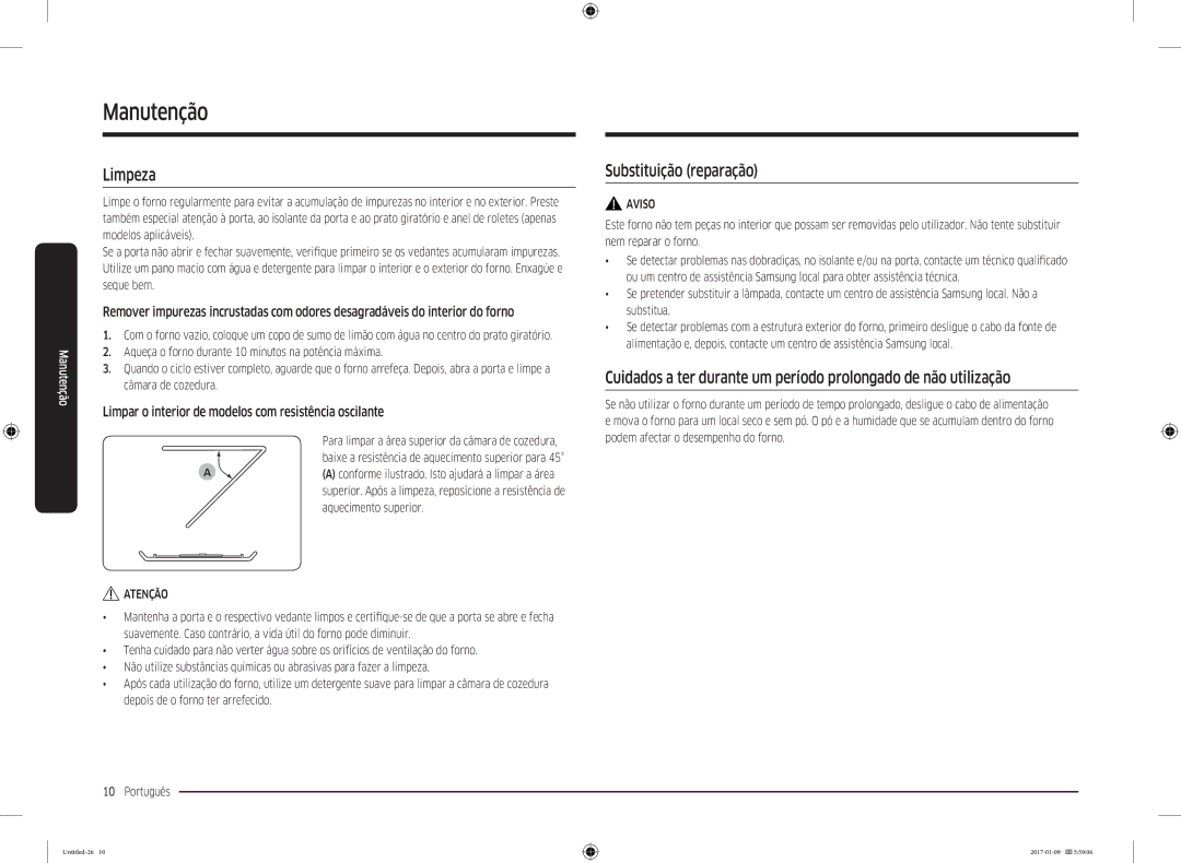 Samsung MC28M6055CW/EC Manutenção, Limpeza, Substituição reparação, Limpar o interior de modelos com resistência oscilante 