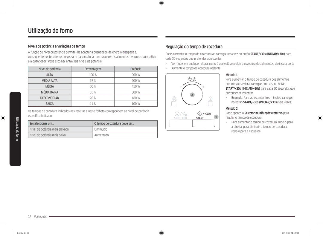 Samsung MC28M6055CW/EC Regulação do tempo de cozedura, Níveis de potência e variações de tempo, Pretender acrescentar 