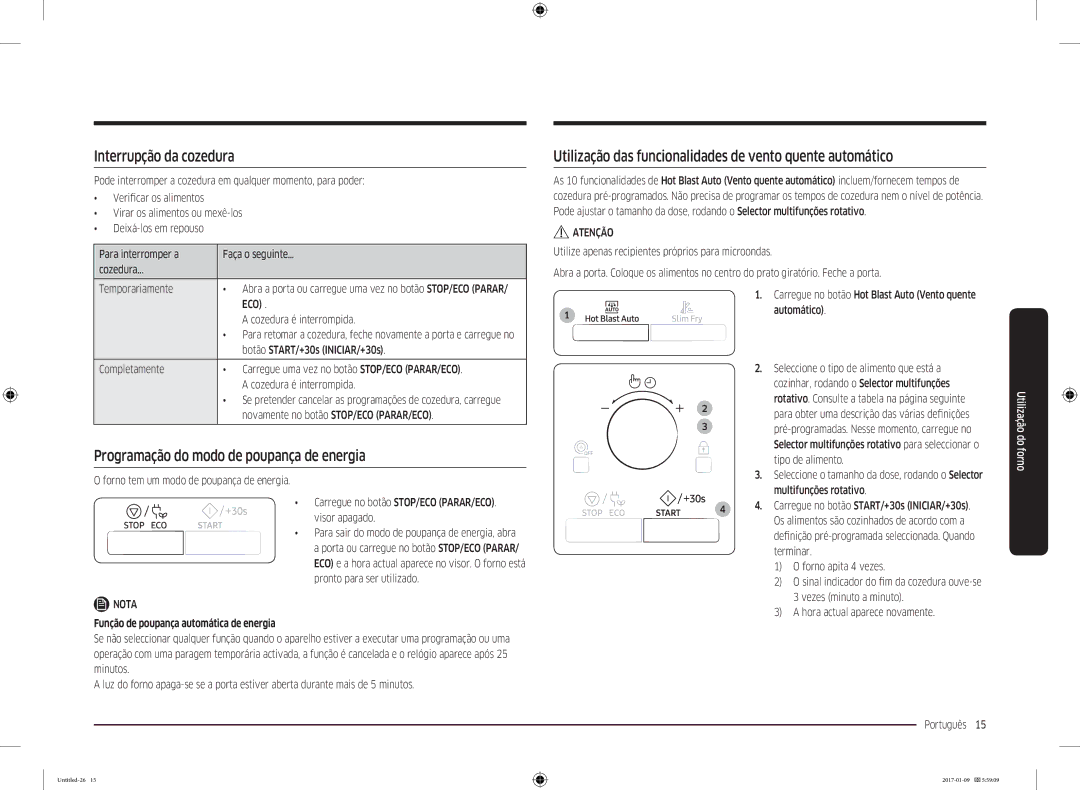 Samsung MC28M6055CK/EC, MC28M6055CW/EC manual Interrupção da cozedura, Programação do modo de poupança de energia 