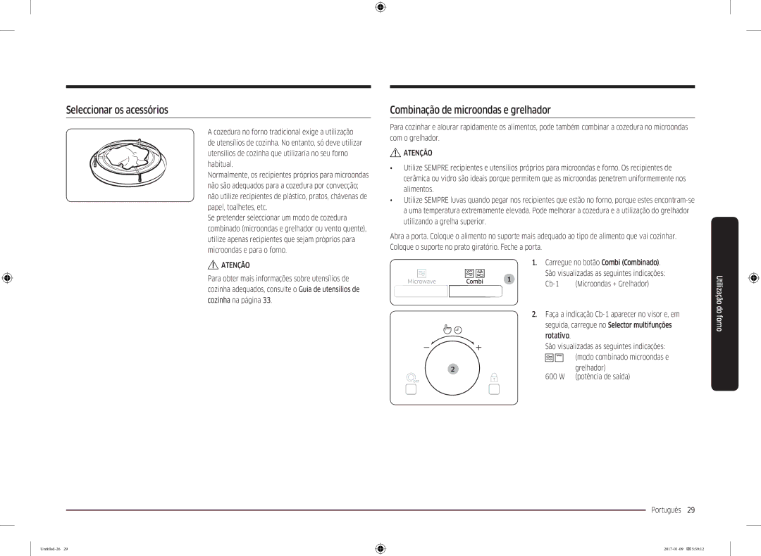 Samsung MC28M6055CK/EC, MC28M6055CW/EC manual Seleccionar os acessórios, Combinação de microondas e grelhador 