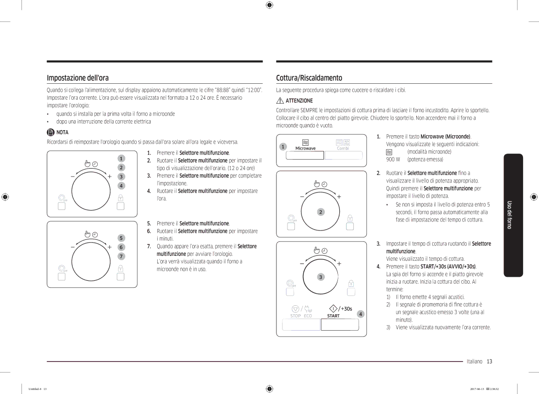 Samsung MC28M6075CS/ET manual Impostazione dellora, Cottura/Riscaldamento 