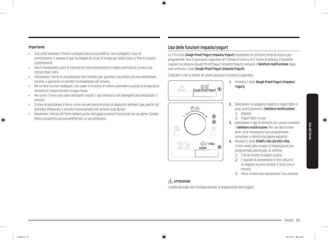 Samsung MC28M6075CS/ET manual Uso delle funzioni impasto/yogurt, Importante 