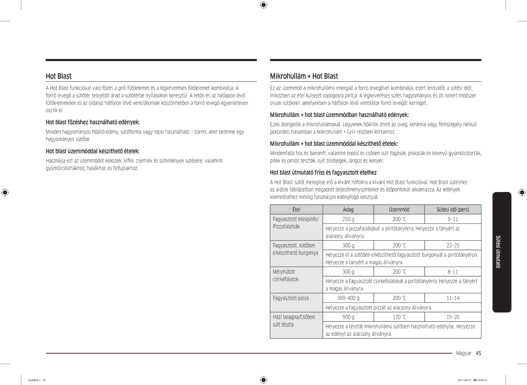 Samsung MC28M6075CS/EO, MC28M6075CS/OL manual Mikrohullám + Hot Blast 