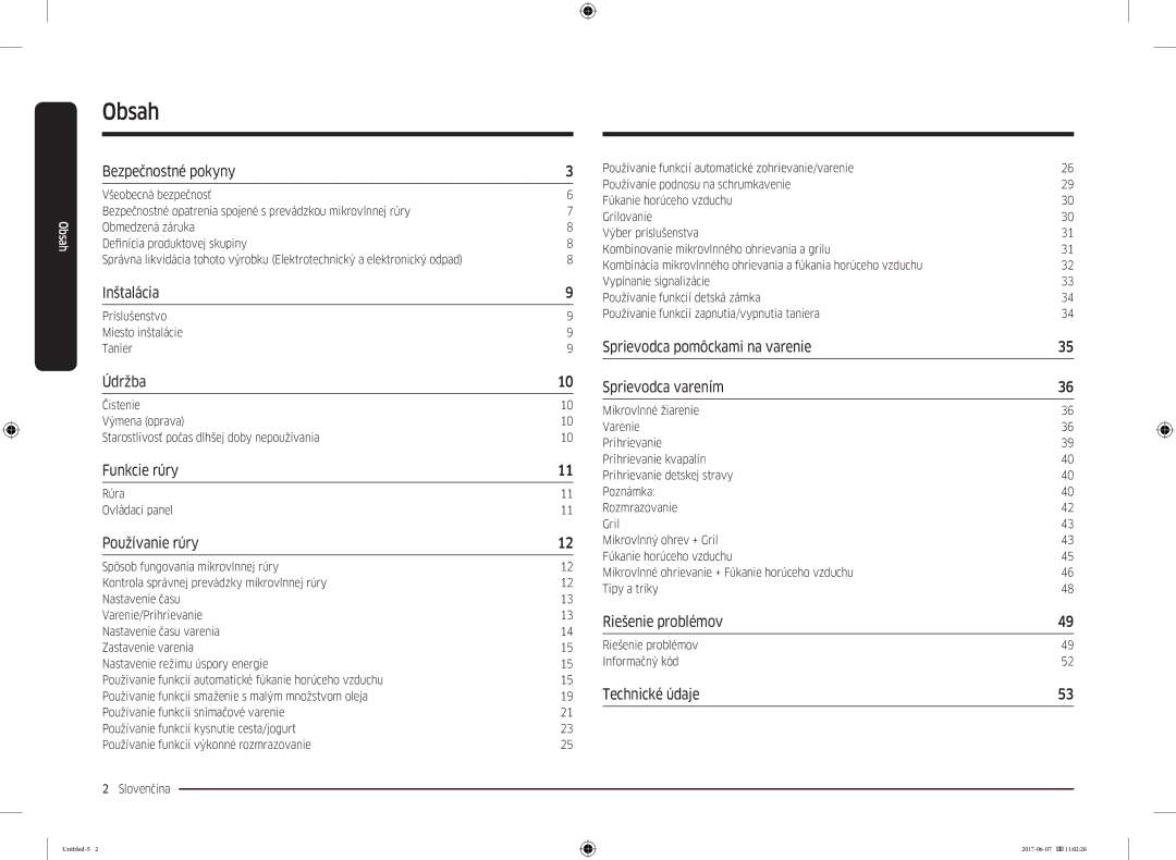 Samsung MC28M6075CS/OL, MC28M6075CS/EO manual Obsah, Príslušenstvo Miesto inštalácie Tanier, Rúra Ovládací panel 