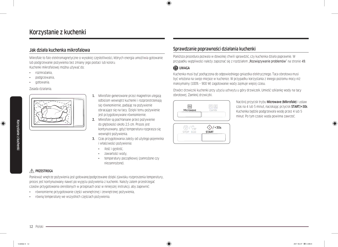 Samsung MC28M6075CS/OL Korzystanie z kuchenki, Jak działa kuchenka mikrofalowa, Sprawdzanie poprawności działania kuchenki 