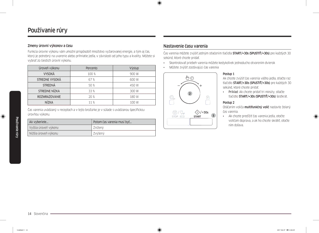 Samsung MC28M6075CS/OL, MC28M6075CS/EO manual Nastavenie času varenia, Zmeny úrovní výkonov a času 