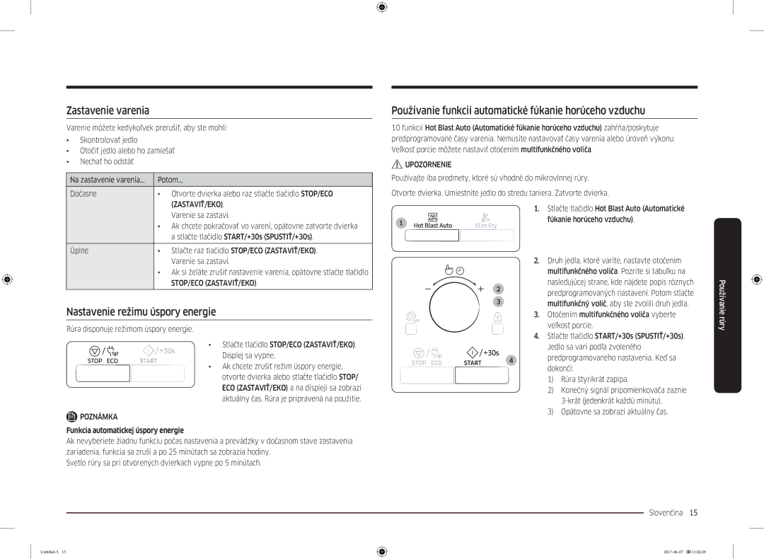 Samsung MC28M6075CS/EO, MC28M6075CS/OL manual Zastavenie varenia, Nastavenie režimu úspory energie 