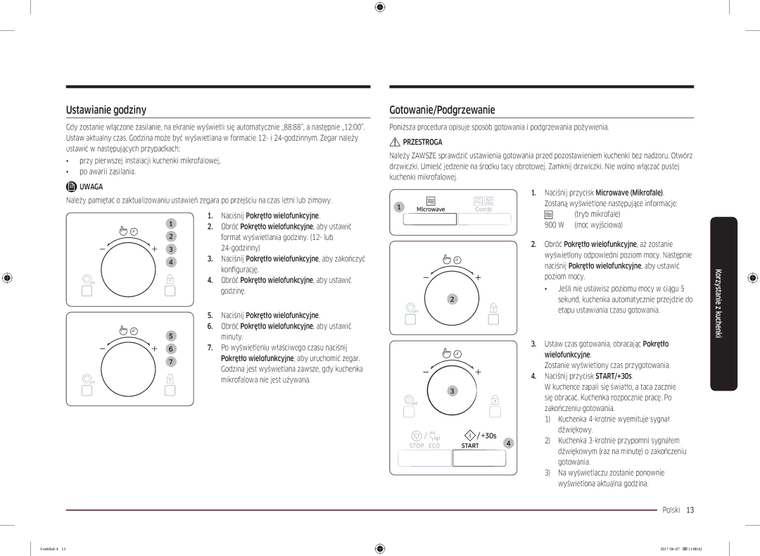 Samsung MC28M6075CS/EO, MC28M6075CS/OL manual Ustawianie godziny, Gotowanie/Podgrzewanie 