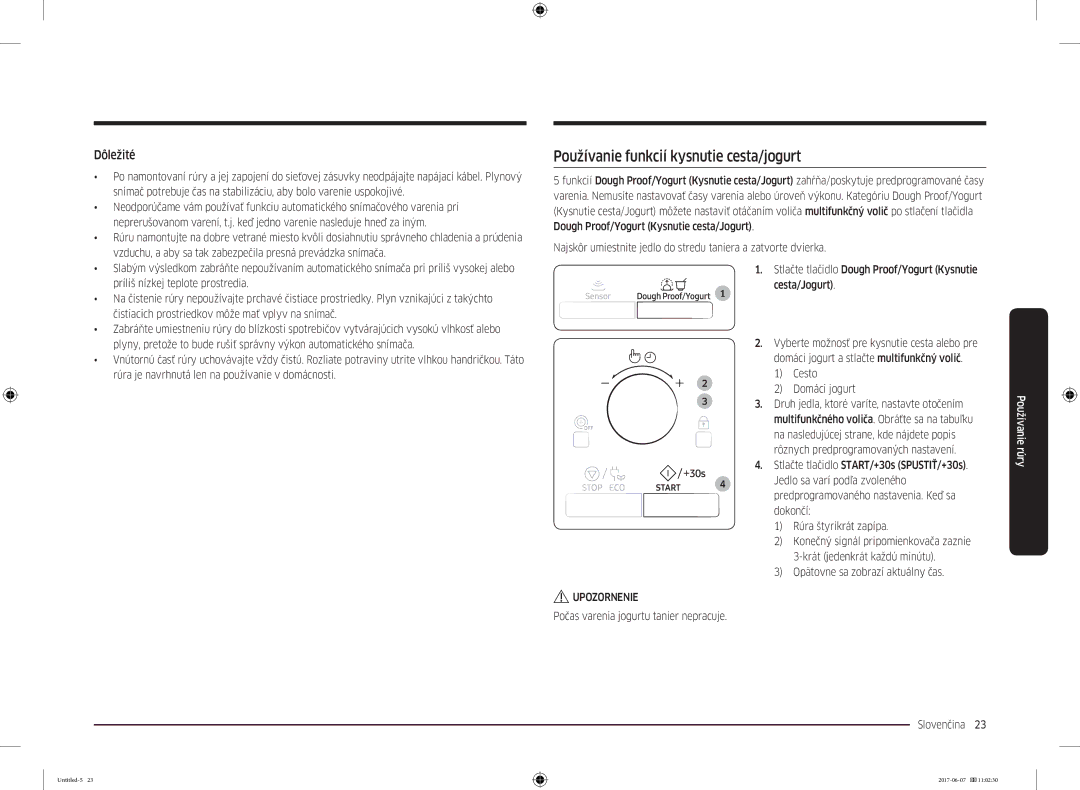 Samsung MC28M6075CS/EO, MC28M6075CS/OL manual Používanie funkcií kysnutie cesta/jogurt, Dôležité 