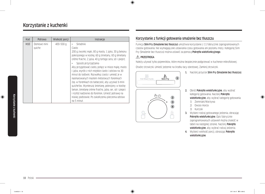 Samsung MC28M6075CS/OL, MC28M6075CS/EO manual Korzystanie z funkcji gotowania smażenie bez tłuszczu 