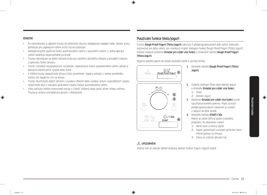 Samsung MC28M6075CS/EO, MC28M6075CS/OL manual Používání funkce těsto/jogurt, Důležité 