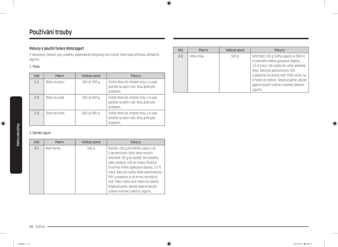 Samsung MC28M6075CS/OL, MC28M6075CS/EO manual Pokyny k použití funkce těsto/jogurt 
